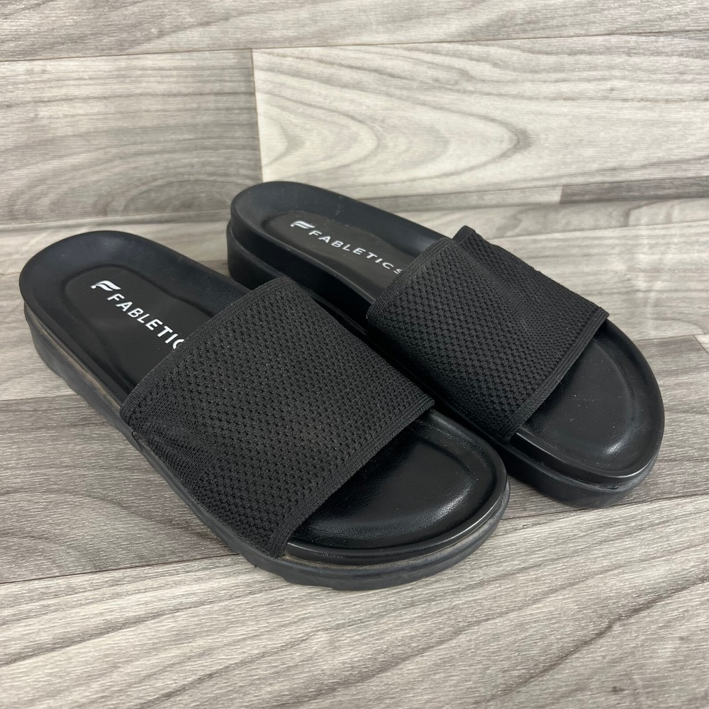 Fabletics Slides Sandals Womens 7 Black Slip On Flat Heel Casual Recovery